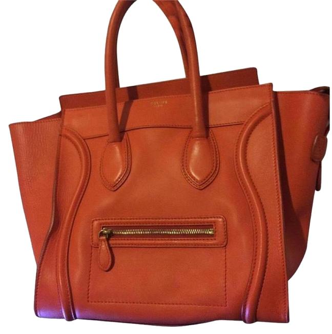 Celine Luggage Tote Orange Calfskin Satchel