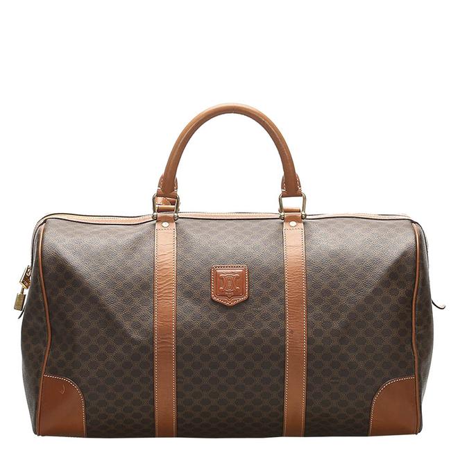 Celine Macadam BeigeBrown Coated Canvas Travel Bag Satchel