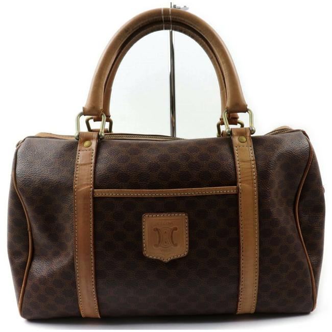 Celine Macadam Boston Monogram 1121823 872447 Brown Coated Canvas Satchel