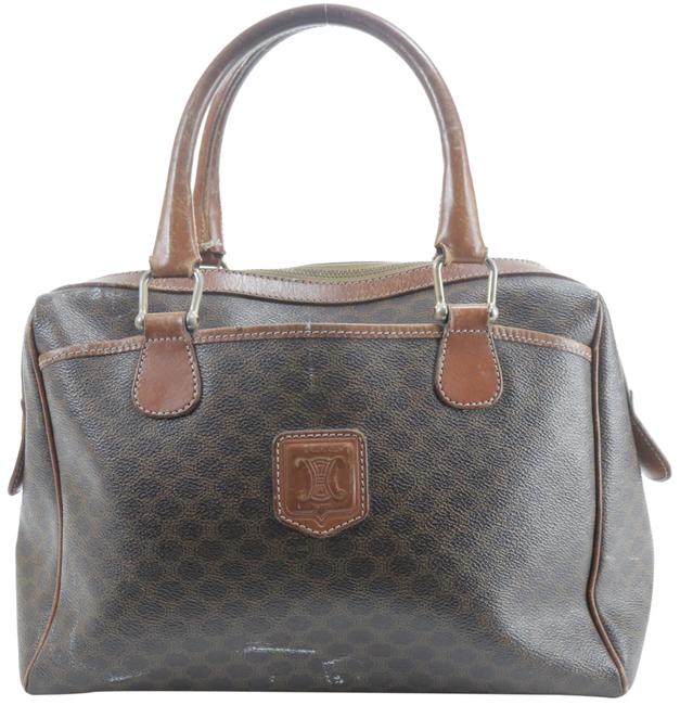 Celine Macadam Boston Monogram 1ck0113 Brown Coated Canvas Satchel