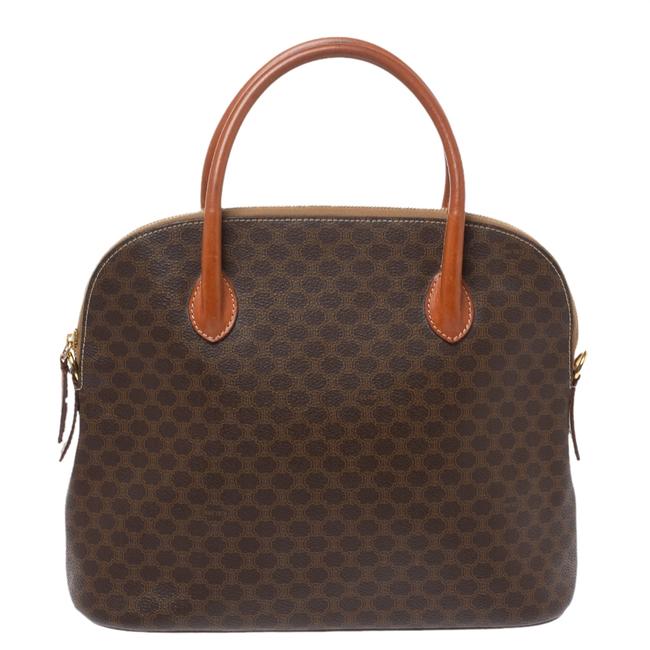 Celine Macadam Brown Coated Canvas and Leather Satchel