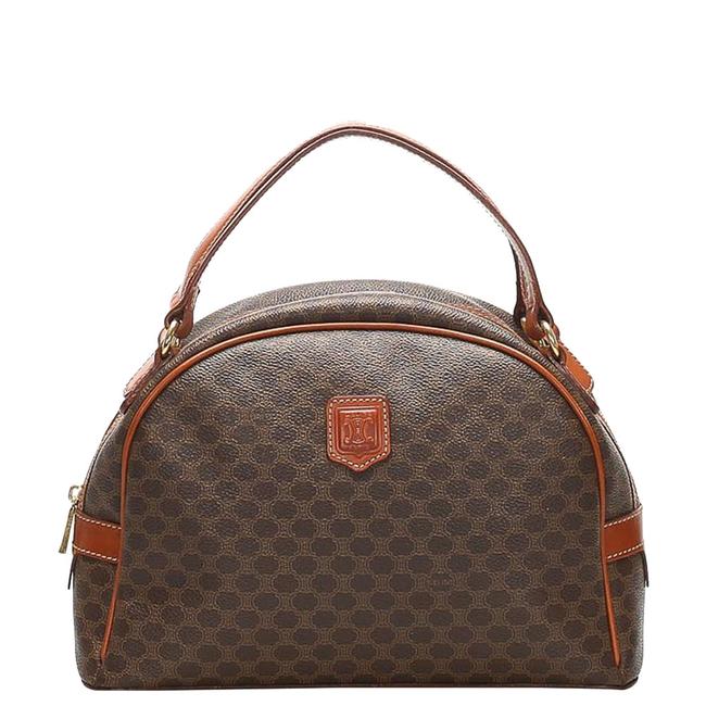 Celine Macadam Brown Coated Canvas Bag Satchel