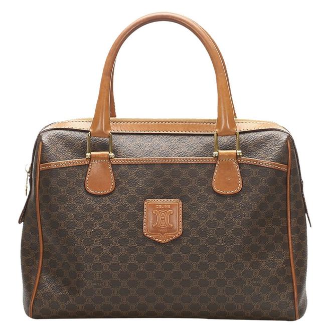 Celine Macadam Brown Coated Canvas Leather Bag Satchel
