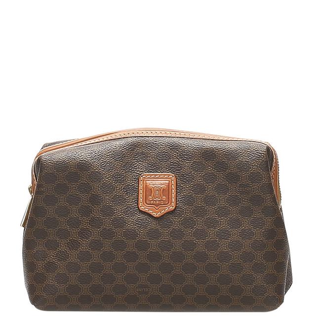 Celine Macadam BrownBeige Coated Canvas Bag Clutch