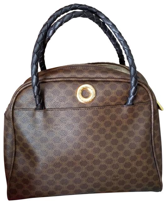 Celine Macadam Handbag Dark Brown Leather Hobo Bag