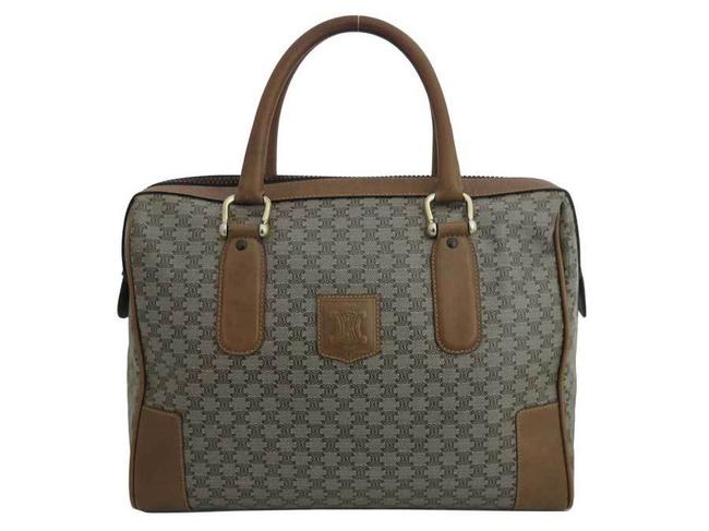 Celine Macadam Handbag Ladies BeigeBrown Leather Satchel