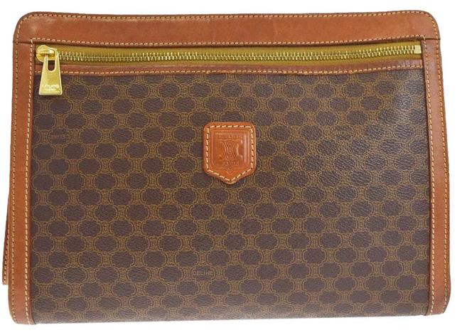 Celine Macadam Pattern Pvc Leather Brown Italy Men Wallet Pouch Clutch