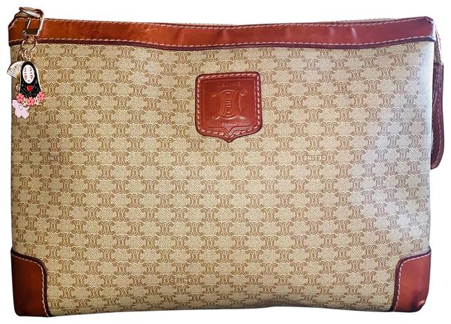 Celine Macadam Tan Canvas Leather Clutch