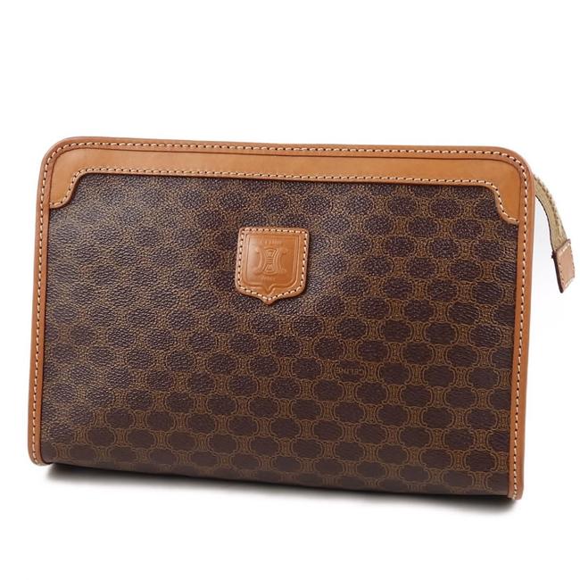 Celine Macadam Triomphe Ladies Brown LeatherPvc Clutch