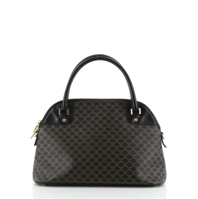 Celine Macadam Vintage Dome Medium Black Brown Coated Canvas Satchel