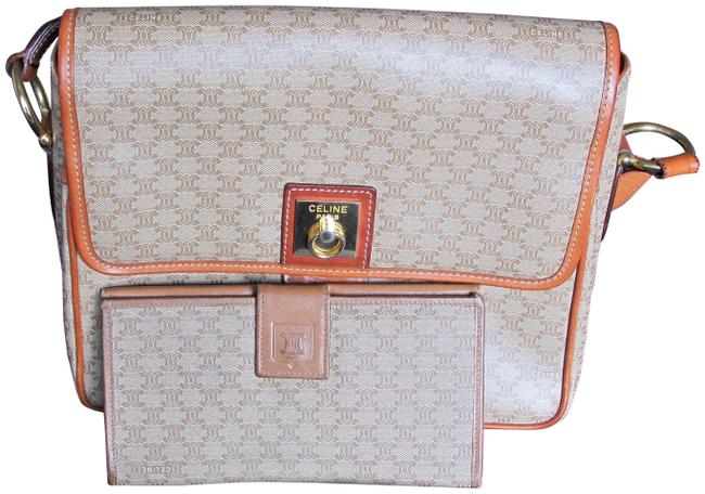 Celine Macadam Wallet 1 Brown Canvas and Leather Cross Body Bag