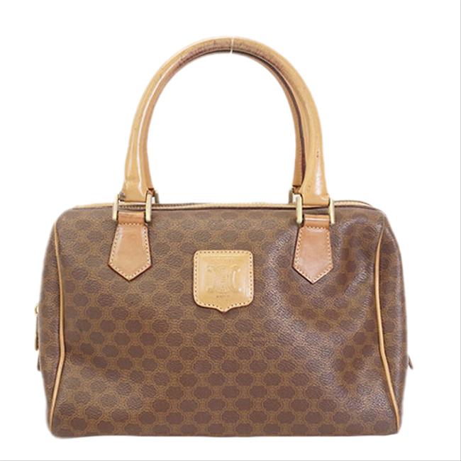 Celine Macadam Womens Handbag Brown Pvc Satchel