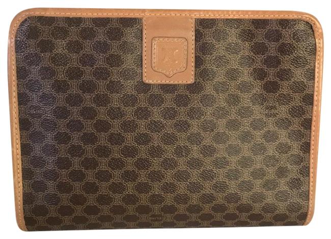 Celine Macadam Zipper Coated Canvas Clutch