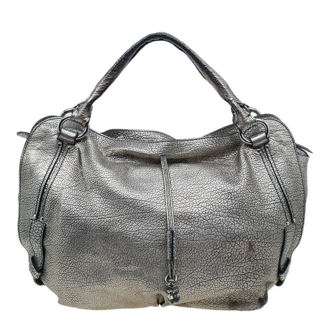Celine Metallic Silver Leather Large Bittersweet Hobo Bag