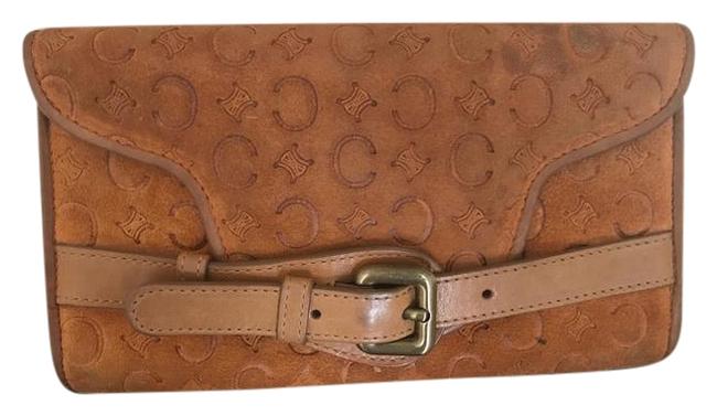 Celine Monogram Cognac Leather Suede Clutch