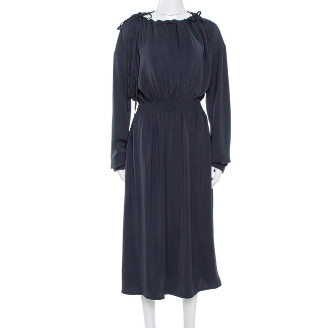 Celine Navy Blue Scoop Neck Full Sleeve Midi