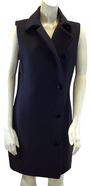 Celine Navy Blue Wool with Black Leather Pockets Vest8 M