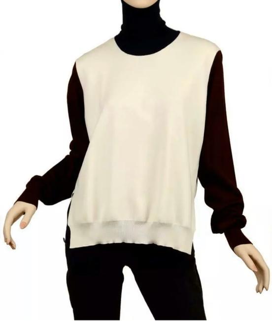 Celine New Colorblock Stretch Lana Wool Layered Turtleneck Large Sweater