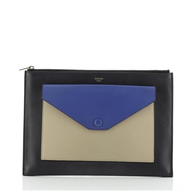 Celine Pocket Envelope Small Black Leather Clutch