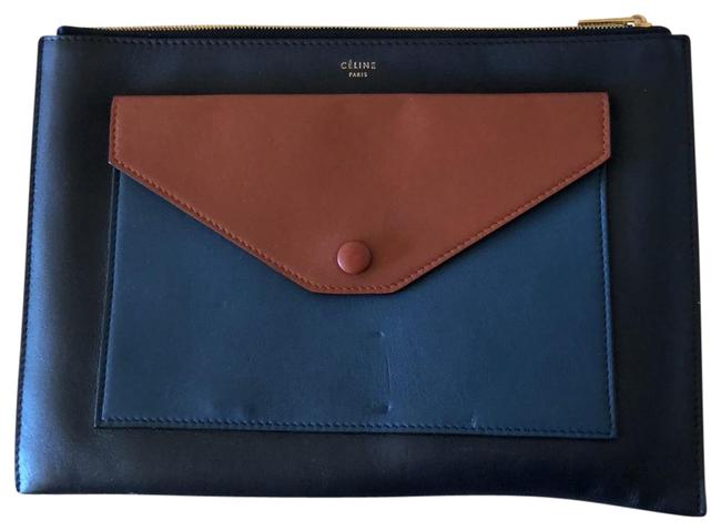 Celine Pocket Navy Leather Clutch