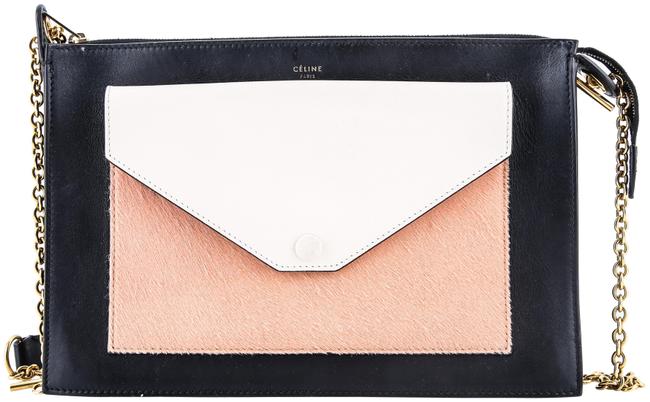 Celine Pocket White Orange Black Leather Clutch