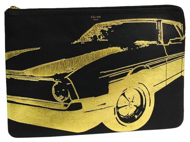 Celine Pouch BlackGold Leather Clutch