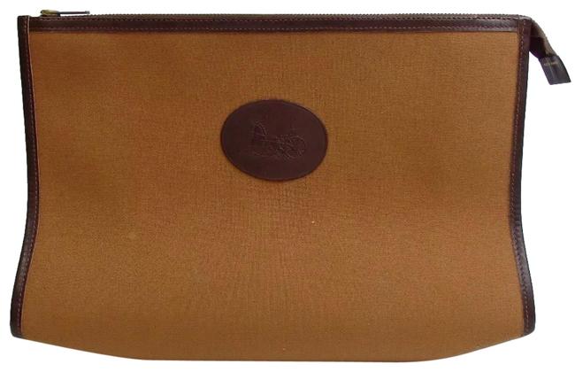 Celine Pouch Case BrownTan CanvasLeather Clutch