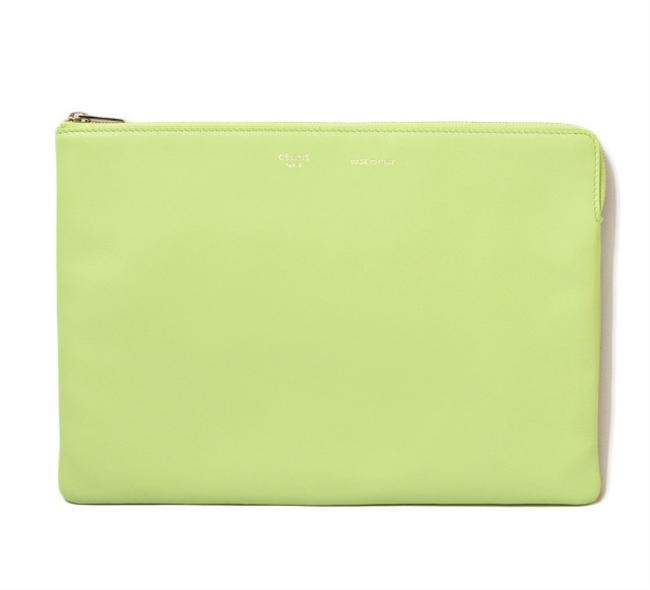 Celine Pouch Ipad Case Light Green Leather Clutch