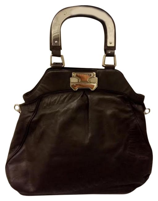 Celine Purse Silvertone Hardware Brown Leather Satchel