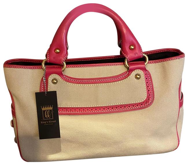 Celine Purse Tan and Pink Canvas Satchel
