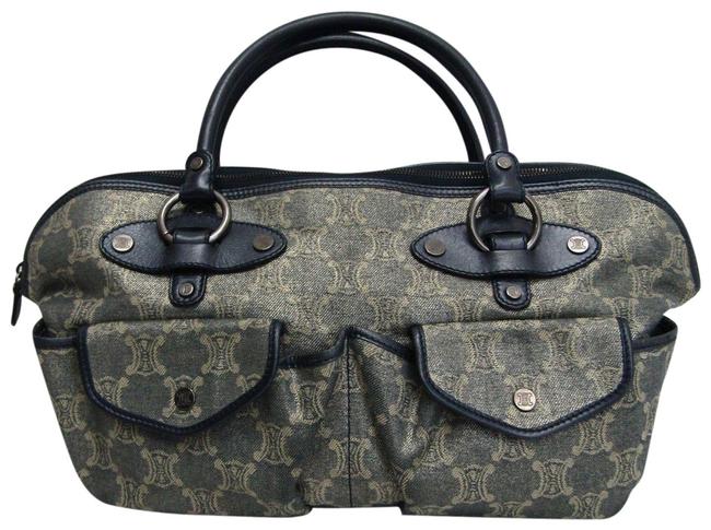 Celine Rare Vintage Denim Hand Monogram Logo Shimmery Blue Canvas Satchel