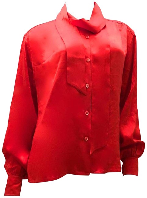 Celine Red Vintage Orange Silk 1980s Blouse10 M