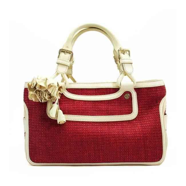 Celine RedIvory Straw Leather Bag Satchel
