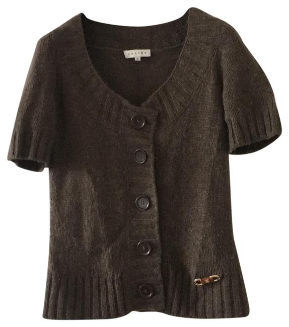 Celine Short Sleeve Button Front Chocolate Brown Sweater