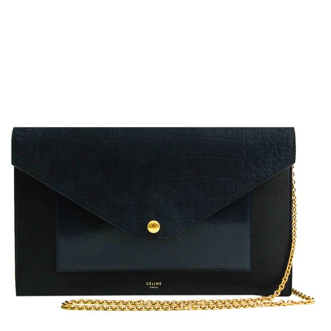 Celine Shoulder Bag BlackNavy Blue Suede Chain Clutch
