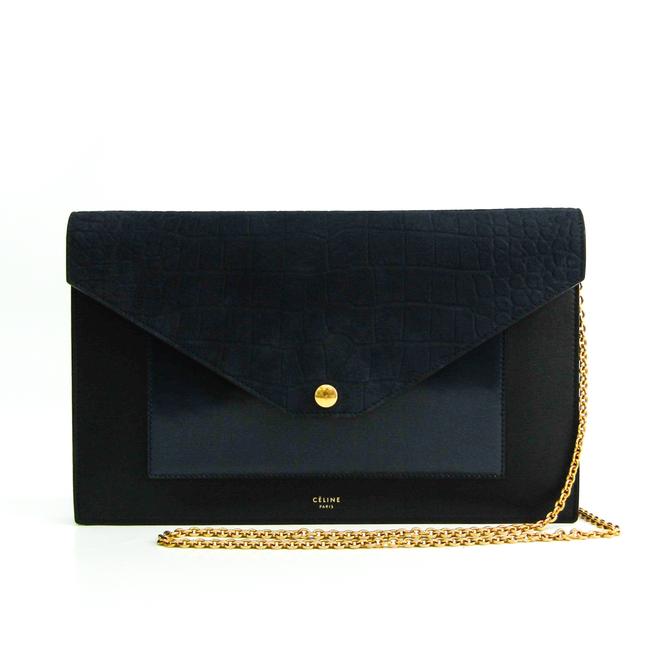 Celine Shoulder Bag Chain Womens BlackNavy SuedeLeather Clutch