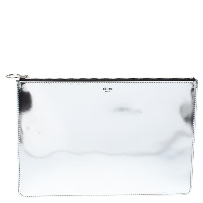 Celine Silver Mirror Leather Zipped Clutch