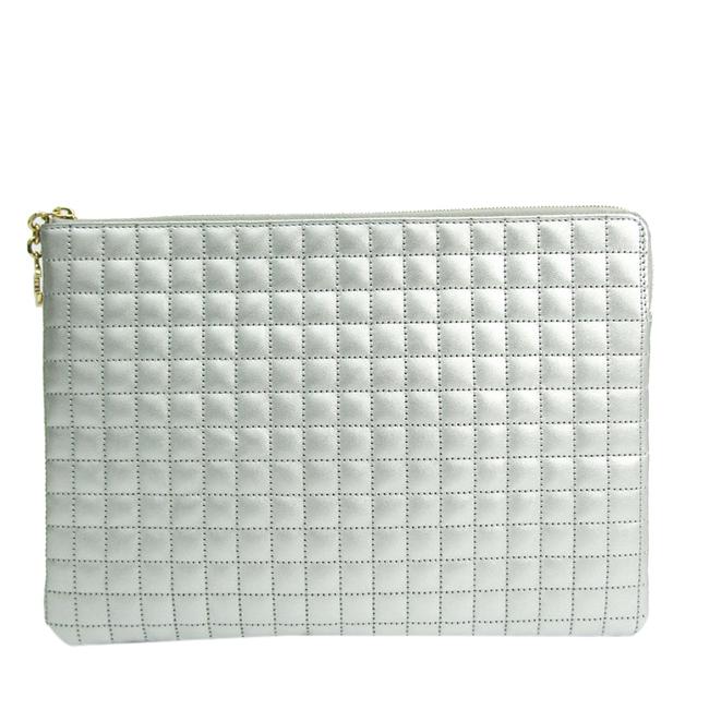Celine Silver Quilted Leather C Charm Bag Clutch
