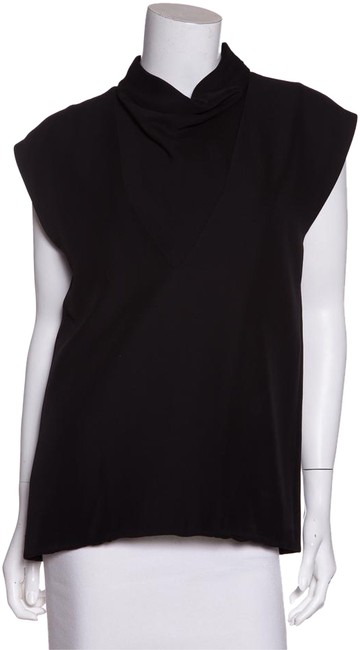 Celine Sleeveless V cutCowl Neck Black Top