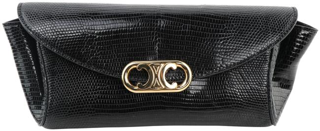 Celine Small Pleated Maillontriomphe Black Lizard Skin Leather Clutch
