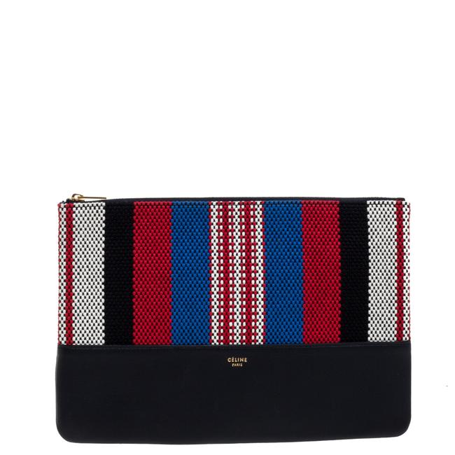 Celine Solo Multicolor Woven Canvas and Leather Clutch