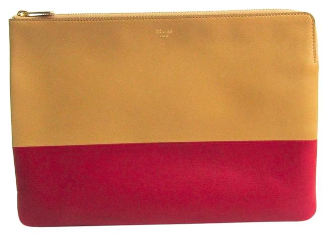 Celine Solo Womens KhakiRed Leather Clutch