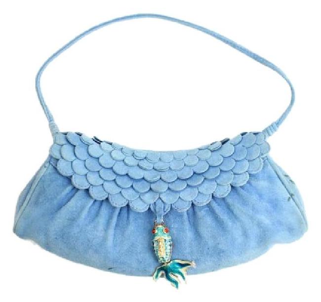 Celine Suede Fish Fringe 95cel902 Blue Satchel