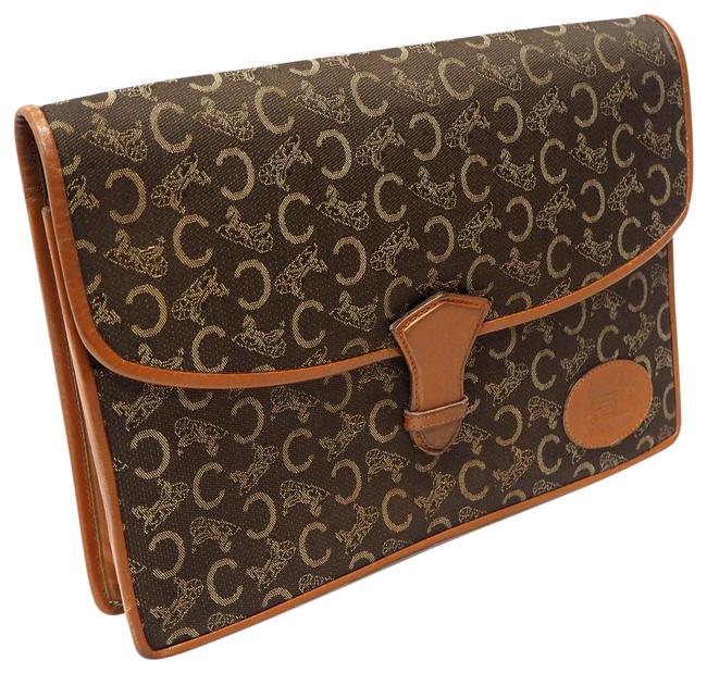 Celine Sulky Line Second Old Coach Logo Brown CanvasLeather Clutch