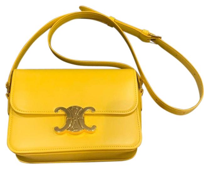 Celine Teen Triomphe Citron Lemon Yellow Calfskin Leather Cross Body Bag