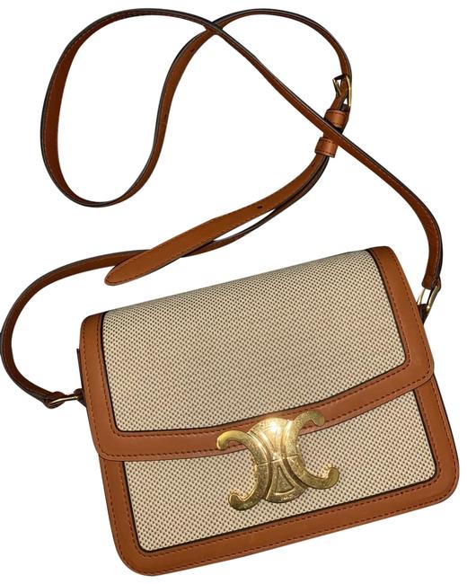 Celine Teen Triomphe Natural Calfskin and Textile Cross Body Bag