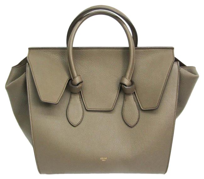 Celine Tie 173823 Womens Handbag Dark Khaki Leather Satchel