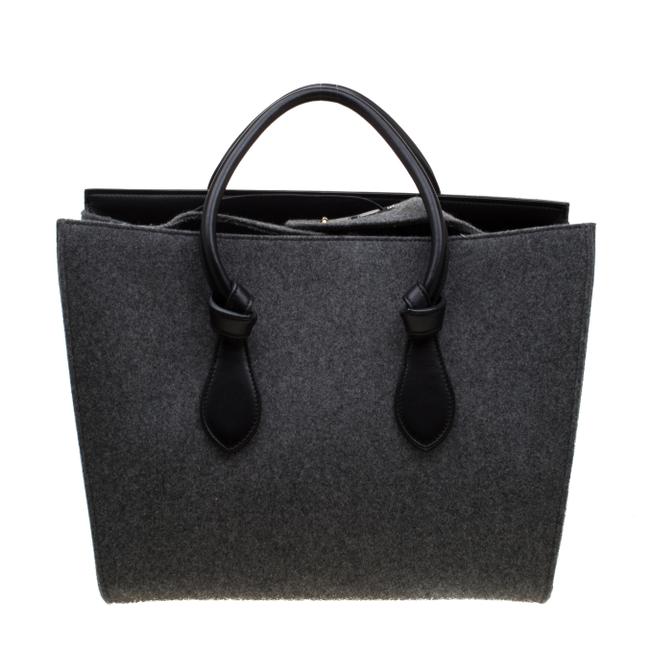 Celine Tie GreyBlack Felt Leather Medium Tote Satchel