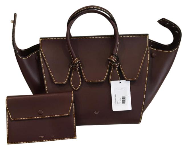 Celine Tote Bag Tie Spazzolato Burgundy Leather Satchel