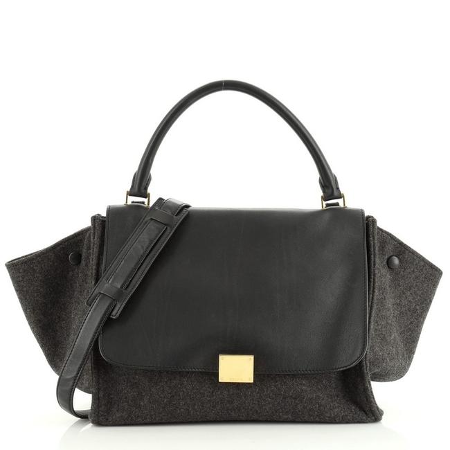 Celine Trapeze And Felt Medium Black Leather Satchel